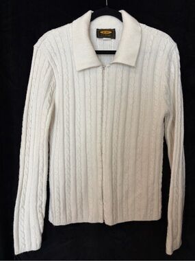 Free People Cable Knit Zip Cardigan Sweater Ivory Made USA Size Large